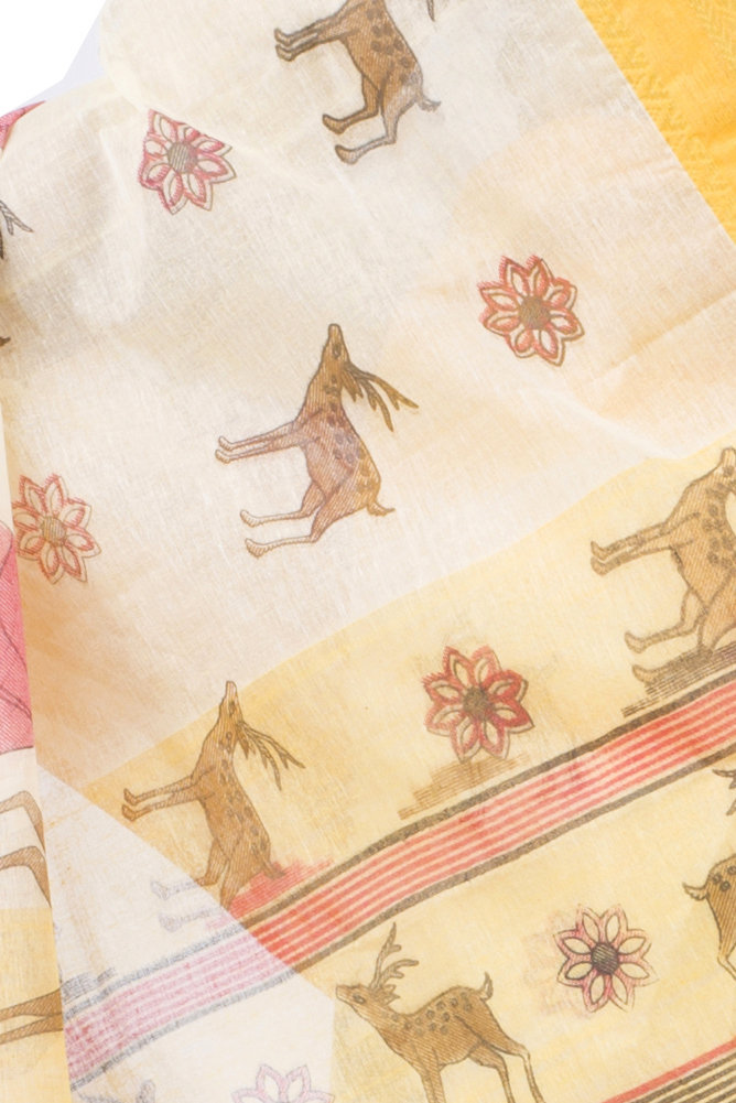 Yellow Pure Cotton Sakuntala Tant Saree Print (1956)